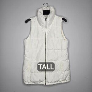 Old Navy Tall White Quilted Puffer Vest M – Zip Front, Pockets
